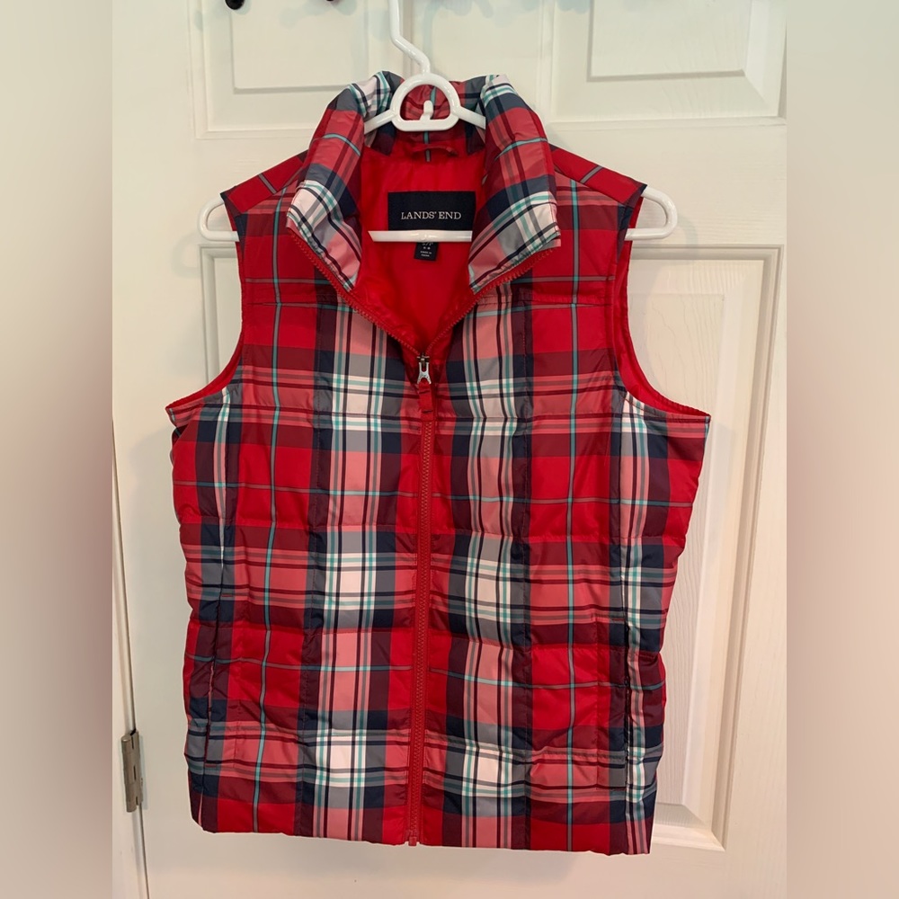 Lands End plaid down vest size Small Petite.